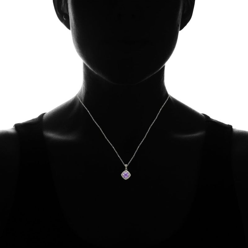 Ice Gems Sterling Silver Simulated 7mm Round and CZ Accents Necklace - Image 3